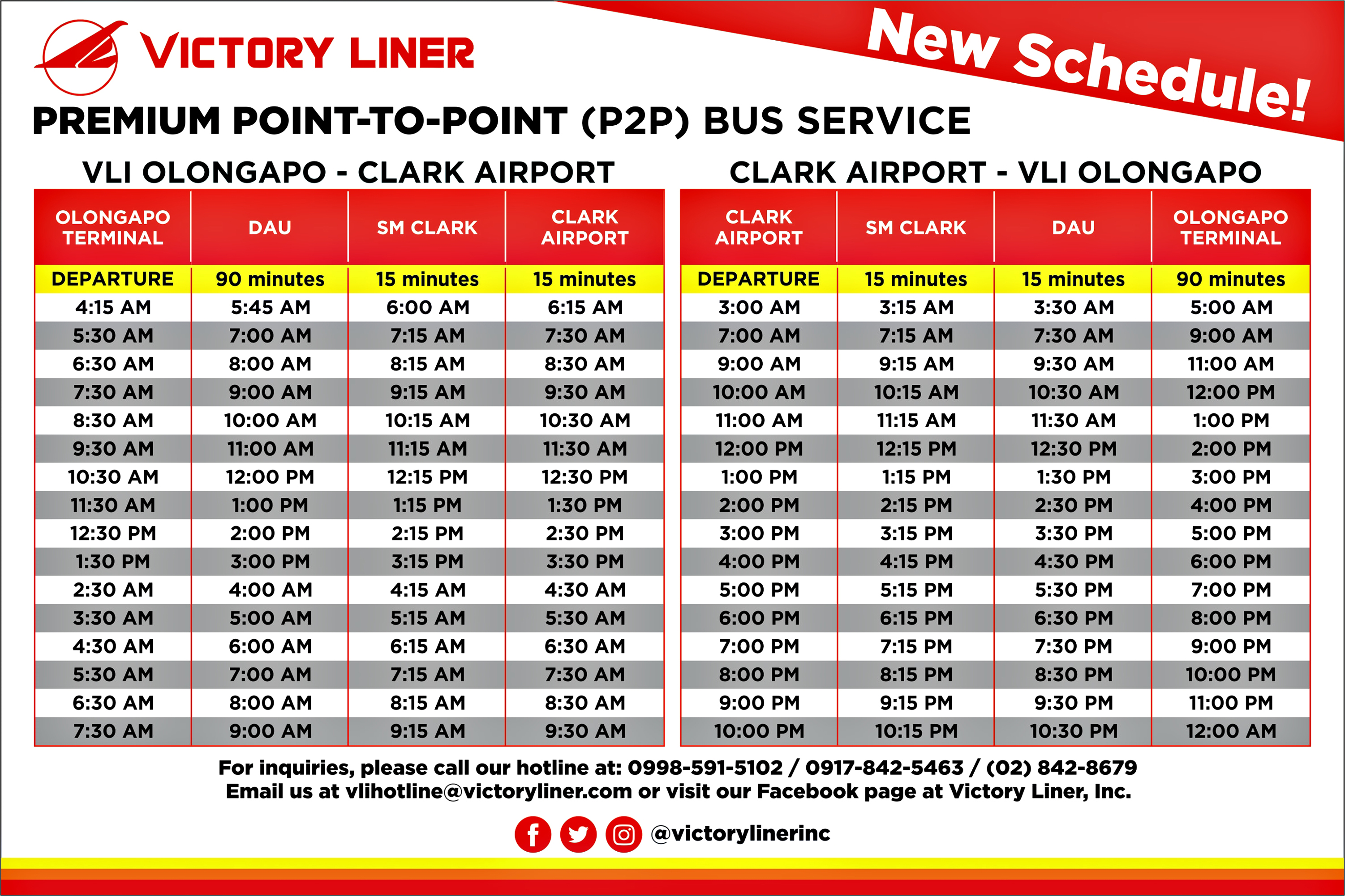 Point to point bus schedule 2019.